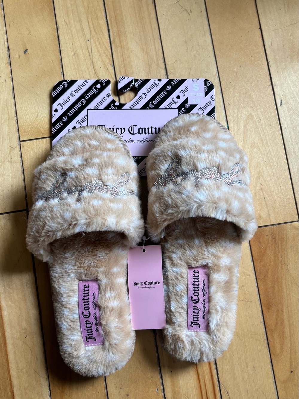 Juicy Couture Y2K Faux Fur Slippers Size 5-6 - Picture 2 of 5